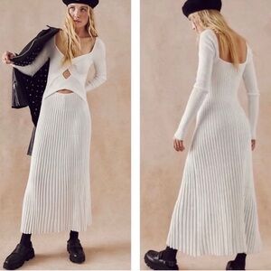 Free People White Marnie Midi Dress Ribbed Knit Cut Out